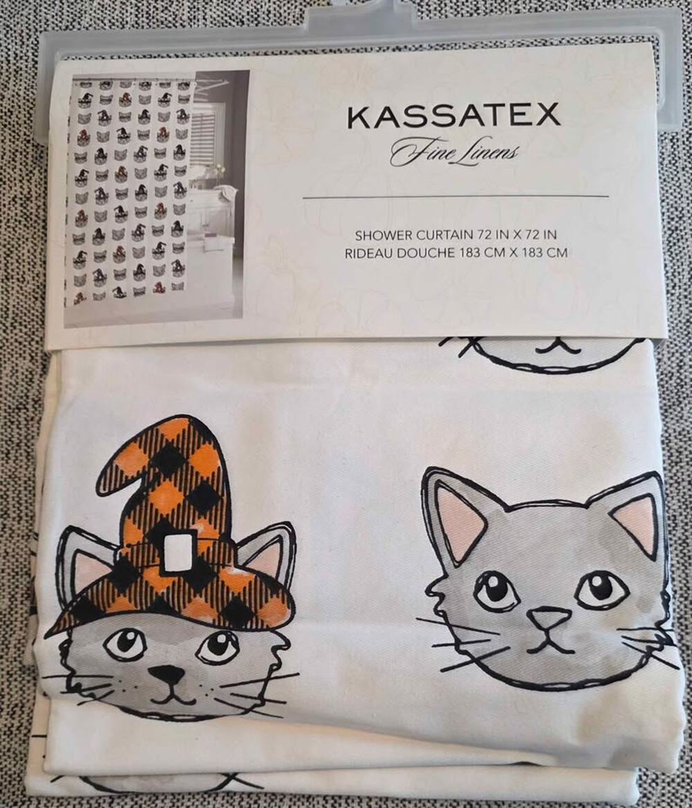New 100% Cotton Kassatex Halloween Cat Shower Curtain - 72"x72"